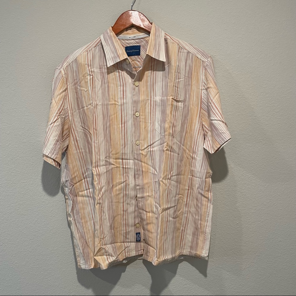 Tommy Bahama Peach Stripe Silk Blend Button Down Shirt